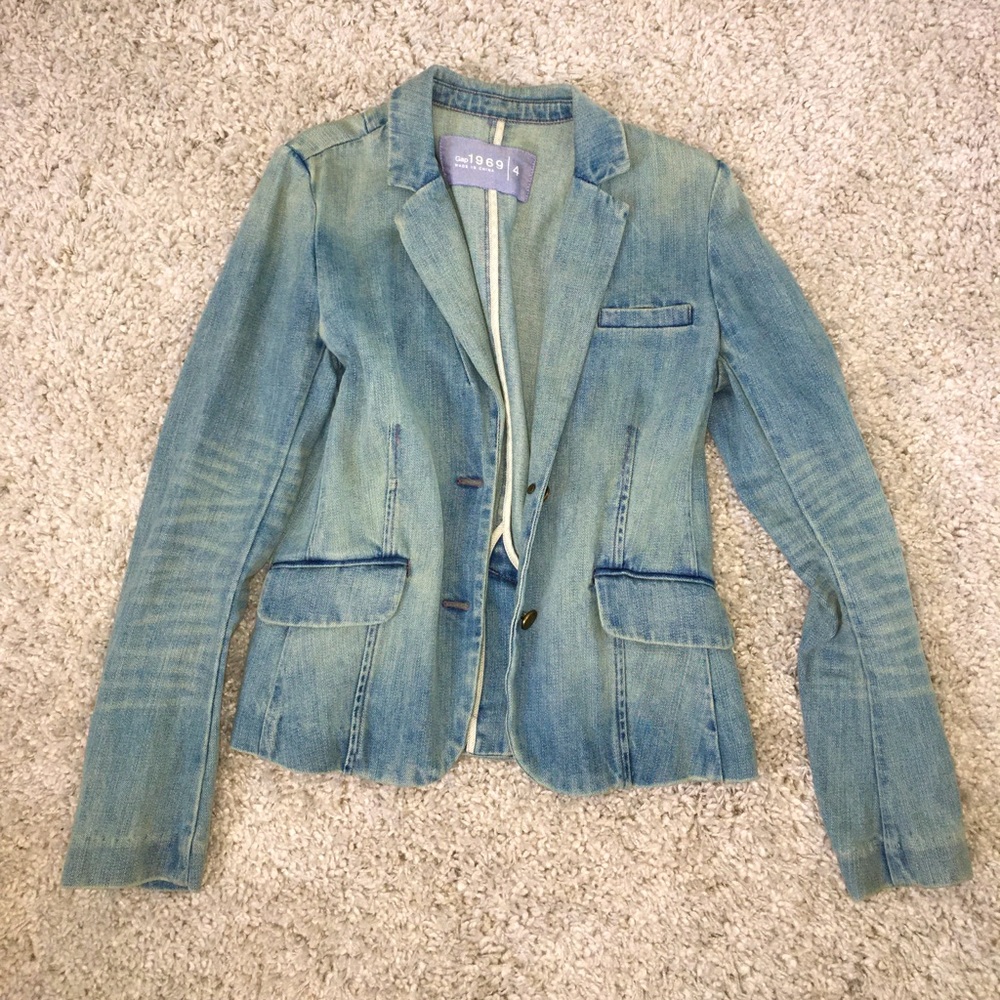 Gap 1969 Jean Blazer Jacket Distressed Denim Sz 4